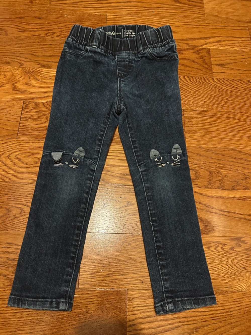 GAP Dark Blue Denim Leggings with Kitty Knee Embroidery